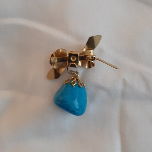 Vintage 1980s Brooch with Turquoise Pendant 1.5 inch in length - Picture 2 of 2
